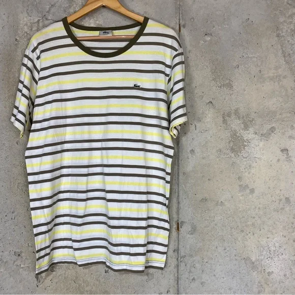 Lacoste yellow green white striped short sleeve shirt - Picture 4 of 6